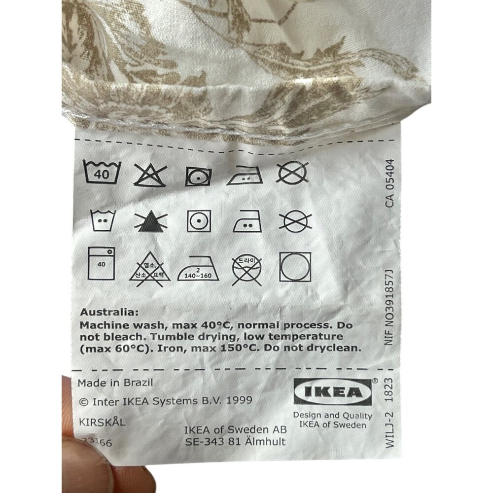 Ikea Floral queen Pillow Sham 34" X 25.5" Olive Green On White Cotton - Picture 9 of 11